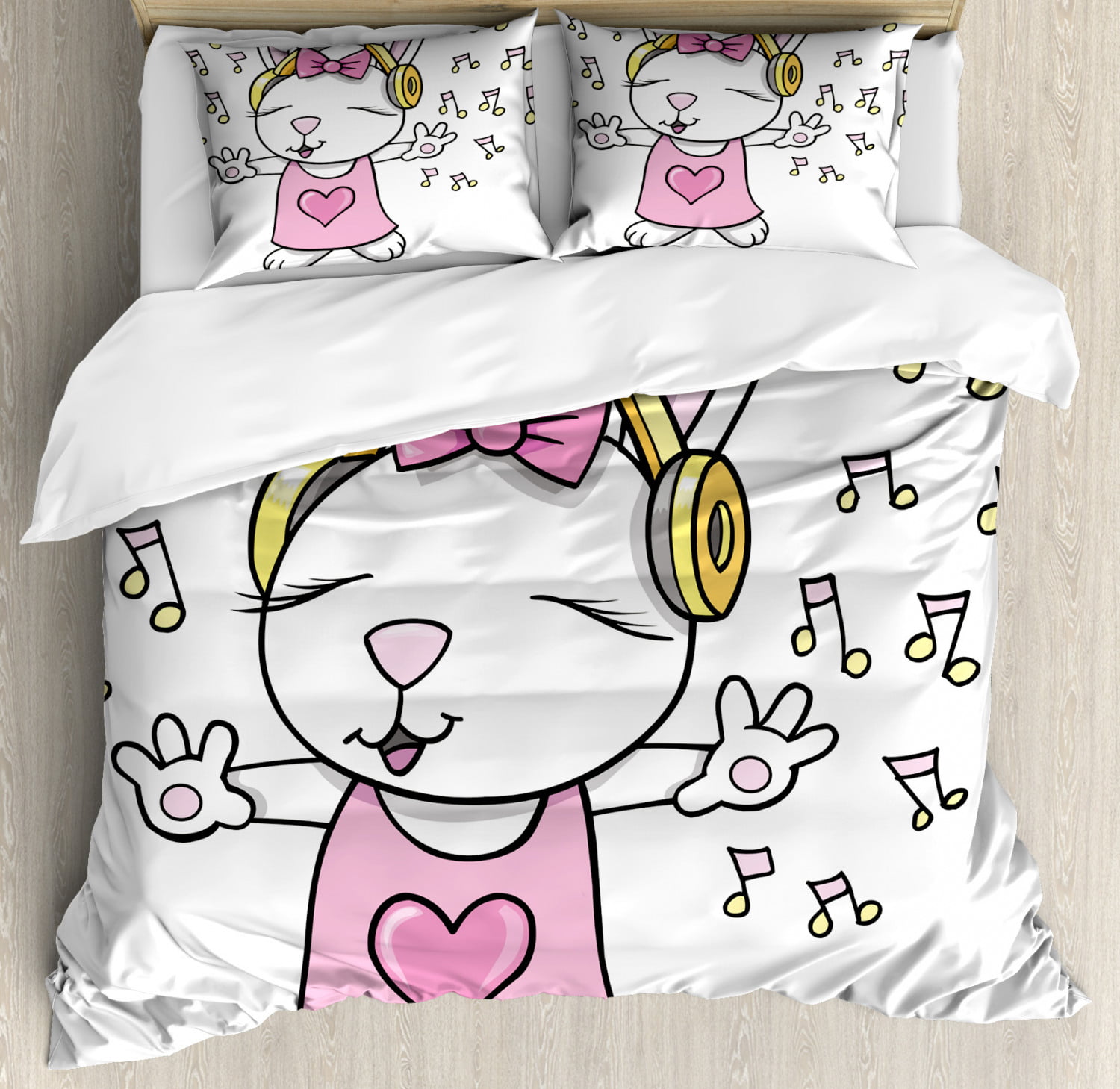 Toddler Baby Romantic Egg Bedding Set Microfiber Polyester Sticker superb Easter Day Rabbit Chicken Pink Duvet Cover Set with Pillow Case Happy Easter, Single 135x200cm- 3 Pieces