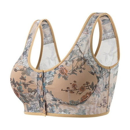 Ahuyic Women s Front Closure Bra Wireless Lace Bras Full Coverage Bra Comfort Breathable Sleep Maternity Bralette Everyday Bras Khaki M