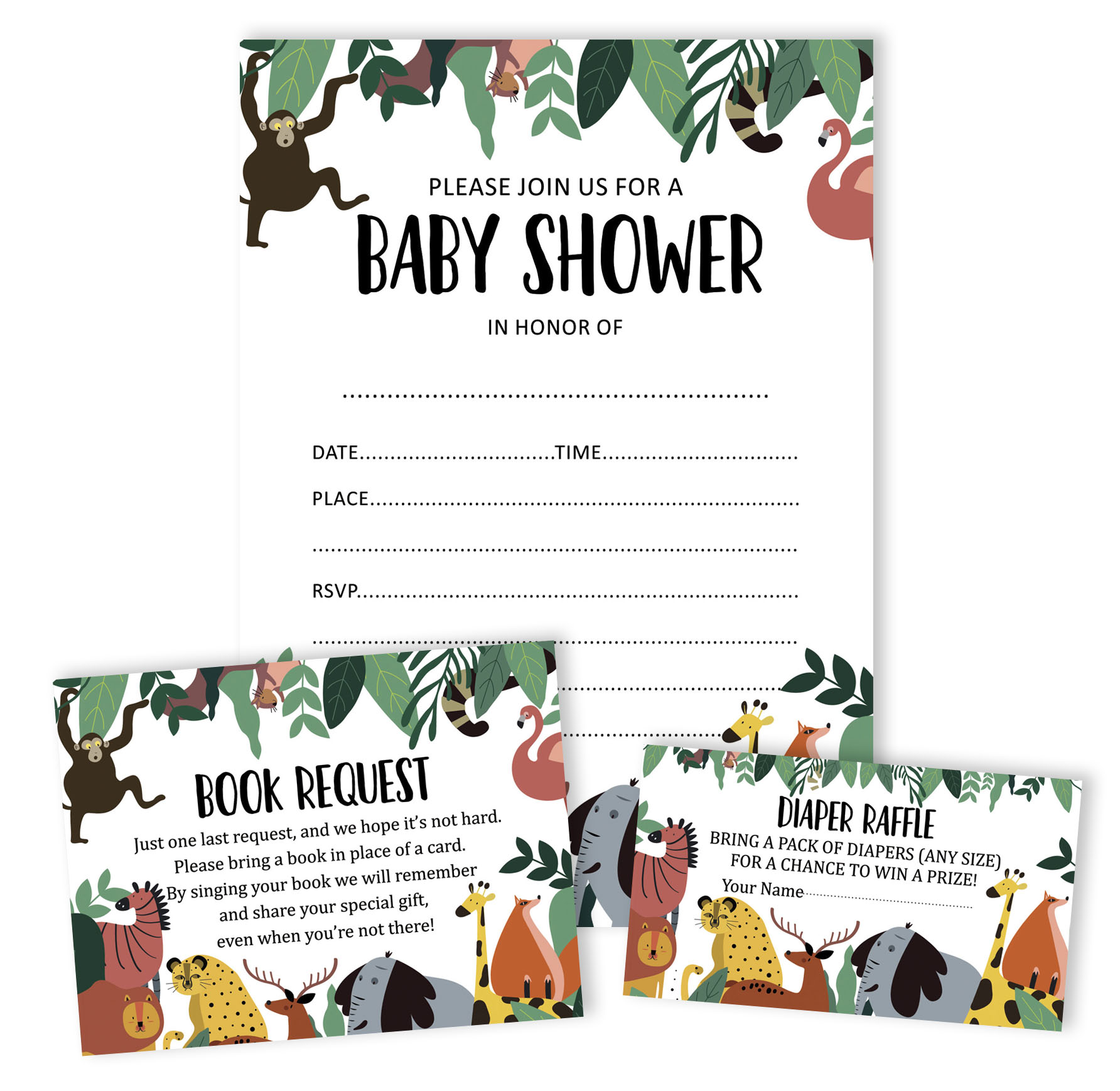 Inkdotpot Set Of 30Jungle Animals Baby Shower Invitations-Diaper Raffle Tickets And Baby Shower Book Request Cards Gender Neutral Invites Its A Boy Its A Girl