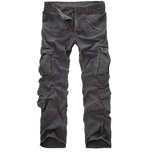 Kayannuo Cargo Pants for Men Deal Men's Fashion Casual Cotton Multi-pocket Outdoors Work Trouser Cargo Long Pants Gray