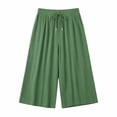 thumbnail image 6 of Miluxas Women's Plus Size Capri Pants Crinkle Pleated Wide Leg Palazzo Capris Elastic Drawstring Waist Casual Loose Lightweight Cropped Pants Green, 6 of 6