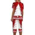 thumbnail image 3 of Mgmyaa Womens Christmas Print Pajamas Set V-Neck Short Sleeve Top Elastic Waist Cropped Pants 2 Piece Sleepwear Home Clothes, 3 of 5