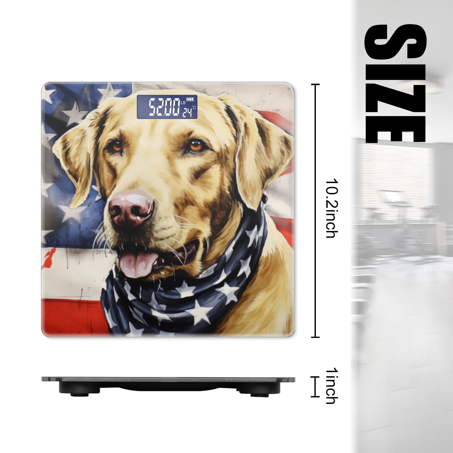 High Precision Body Weight Scale Smart Bathroom Scales with Large LCD Display(400lbs),Decorative for Bedroom-Yellow Labrador Retriever Wearing American Flag Bandana