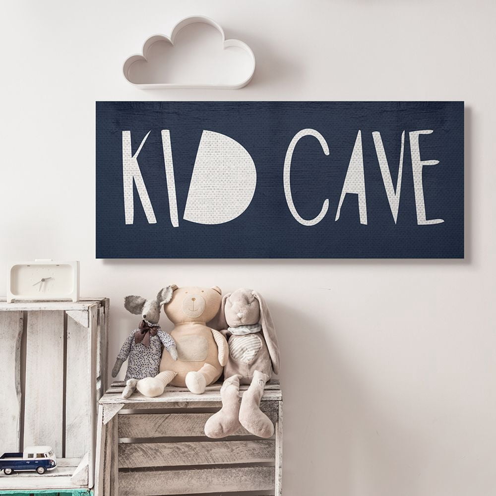 Stupell Industries Minimal Rustic Blue White Kid Cave Sign Canvas Wall Art Design by Daphne Polselli