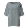 thumbnail image 6 of SDNall Womens Ladies Fashion Cropped Sleeves Round Neck Cotton Loose Shirt Blouse, 6 of 9