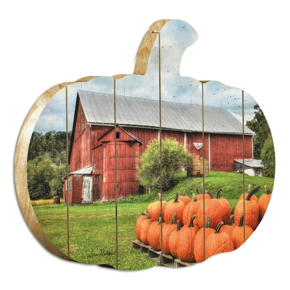 Pumpkins for Sale By Lori Deiter Printed on Wooden Pumpkin Wall Art - Orange