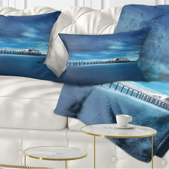Designart Cloudy Sky Calm Blue Waters - Seascape Throw Pillow - 12x20