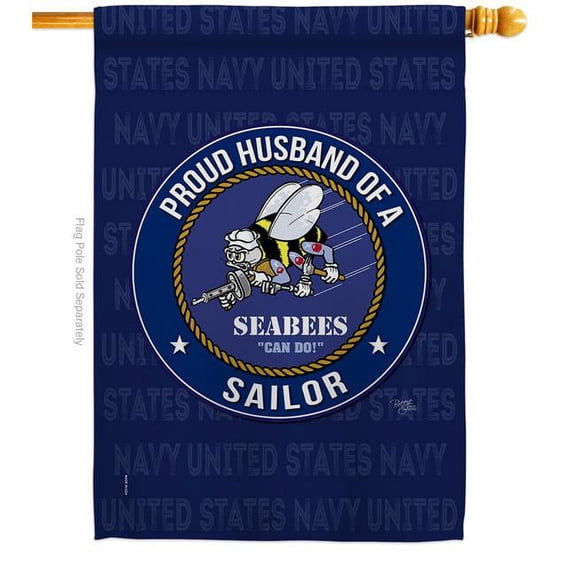 Breeze Decor H108566-BO Seabees Proud Husband Sailor House Flag Armed Forces Navy 28 x 40 in. Double-Sided Decorative Vertical Flags for Decoration Banner Garden Yard Gift