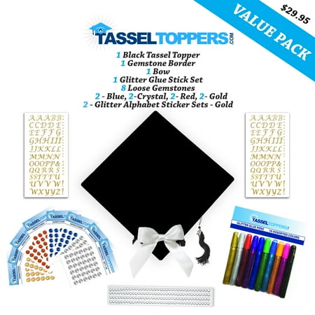 Tassel Kit - Graduation Cap Decorating Kit - Black - Do It Yourself Grad Cap Decorations by Tassel Toppers