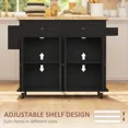thumbnail image 4 of Kitchen Island Cart with Rubber Wood Top, Rolling Kitchen Island Table with Drawers, Adjustable Shelves, Spice Rack & Towel Rack — Black, 4 of 6