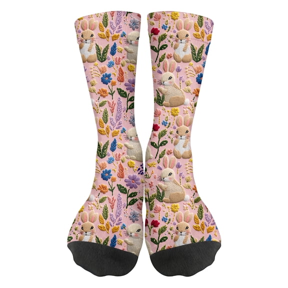 Easter Pattern Socks for Women, Colorful Crew Socks with Bunny & Egg Designs, Festive Novelty Socks for Holiday & Gift Exchange C 1pcs