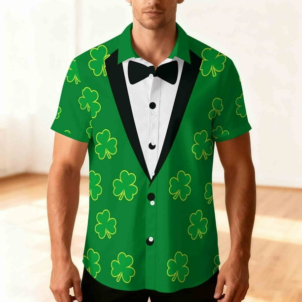 Ceisia St. Patrick's Day Men's Unisex Hawaiian Shirt | Summer Beach Casual Short Sleeve Button Down Gift Printed Top