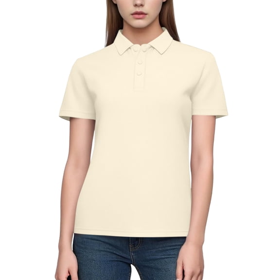 Bwndum Womens Short Sleeve Collared Shirt Shirt Ribbed Fitted Stretch Nylon Beige Work Casual Golf Top for Women Lightweight Breathable,Size M