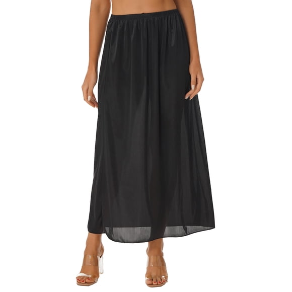 LiiYii Jupon en Satin pour Femme à Porter sous les Robes, 6 Longueurs 13, 17, 19, 23, 29, 35 Pouces, Jupon de Robe 90 cm Noir 3TG