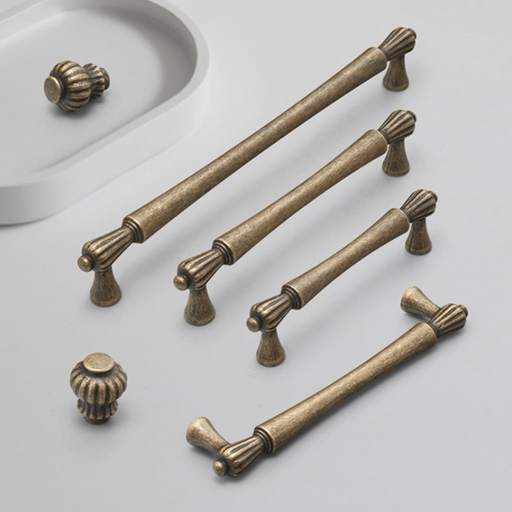 Tibvox 4pcs Antique Brass Drawer Pulls Cabinet Handle set for Kitchen & Bathroom Use
