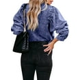 thumbnail image 3 of Women'S Denim Shirt Jean Jacket Fall Fashion Button Down Shirts Long Sleeve Tops Blue L, 3 of 9