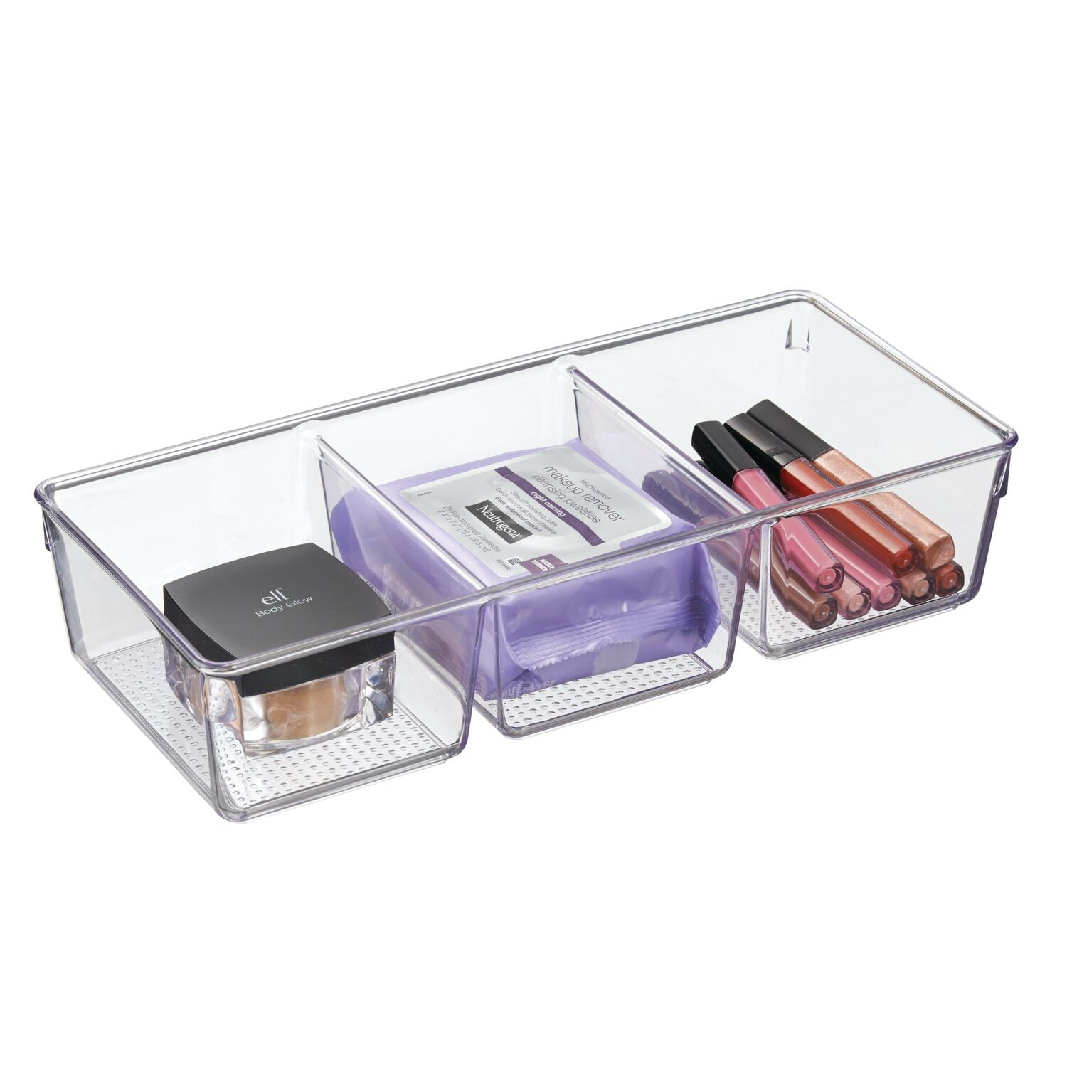 iDesign Dimplz Clear Plastic 3 Compartment Organizer Tray, 13.4 in L x 6.05 in W x 3.1 in H