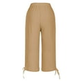 thumbnail image 5 of Uqiangy Linen Palazzo Trousers Women's Linen Wide Leg Capri Pants Waist Flowy Pants Linen Pants Women Plus Size High Waisted Drawstring Capris Linen Cropped Pants Women Boho Capris For Women M, 5 of 5