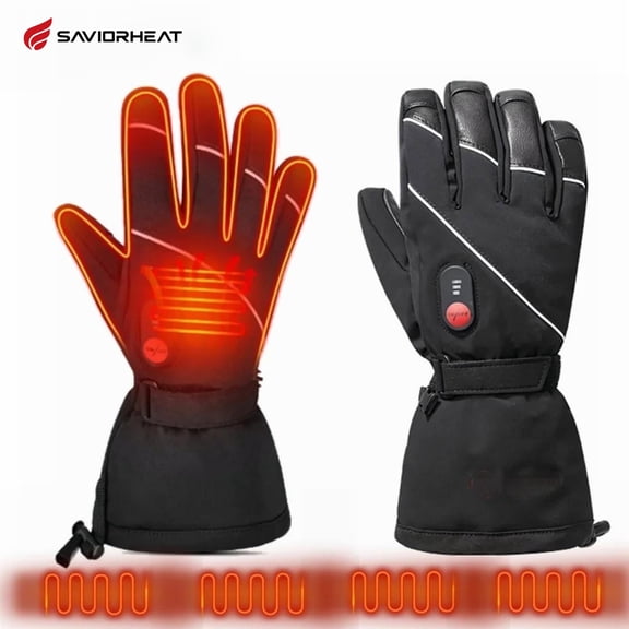 SAVIOR HEAT Heated Gloves for Men Women, Rechargeable Electric Heated Leather Skiing and Snowboarding Gloves