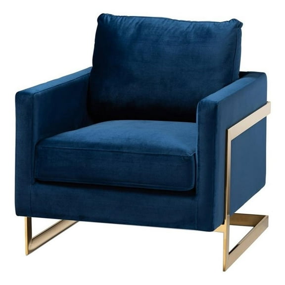 Bowery Hill 18.9" Modern Velvet Accent Chair in Royal Blue/Gold