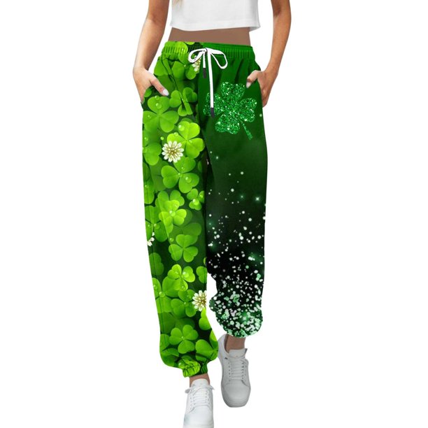 Pantalones deportivos Gibobby Pantalones largos sueltos informales con estampado de St. Day para mujer holgado a la moda Verde S
