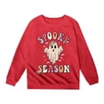 thumbnail image 3 of Krdevn Kids Retro Spooky Season Floral Ghost Bat Graphic Crewneck Sweatshirt Long Sleeve Casual Pullover Top for Halloween Holiday Outfit Red,4-5 Years, 3 of 4