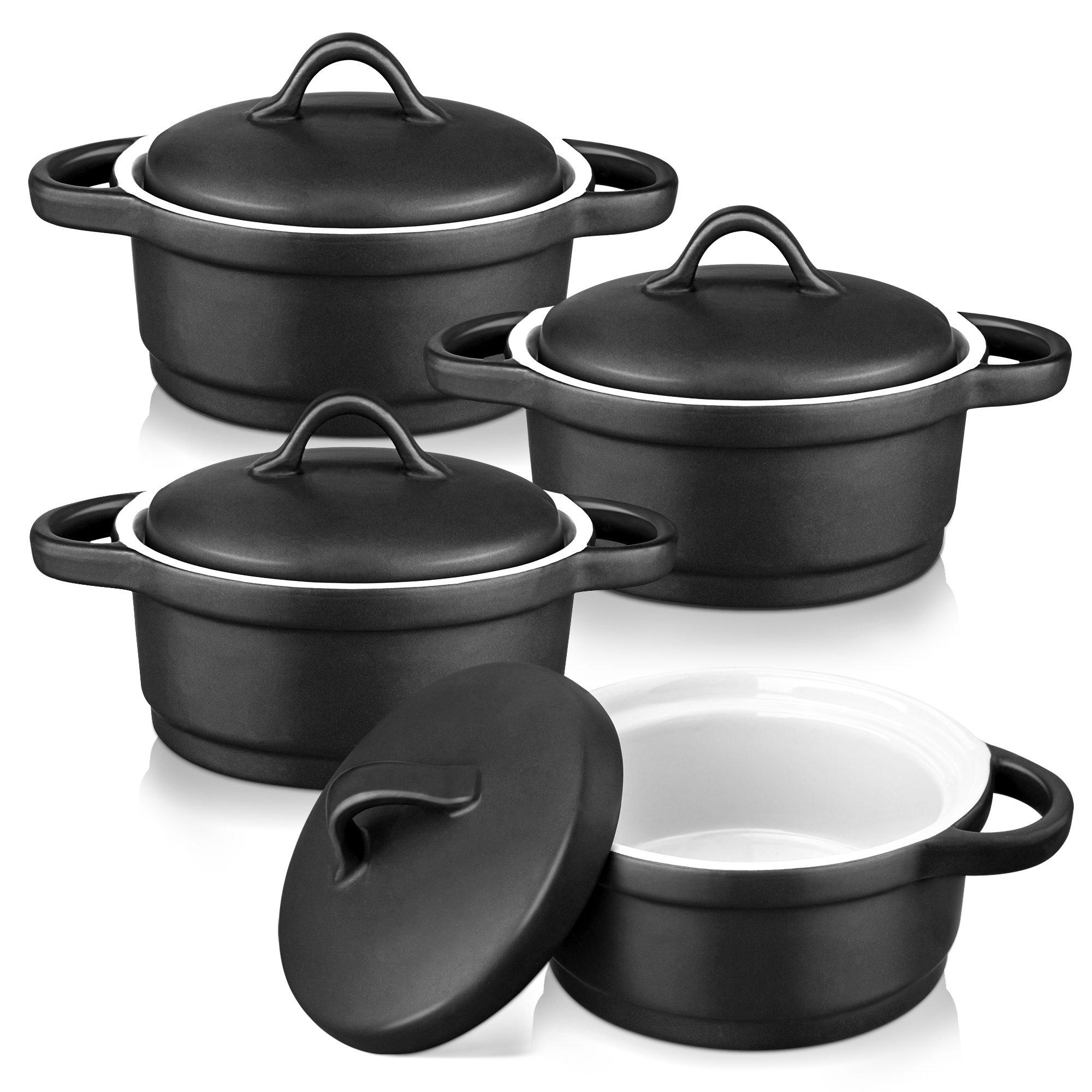 vancasso Ceramic Ramekins with Lid, Souffle Dish Black Mini Round