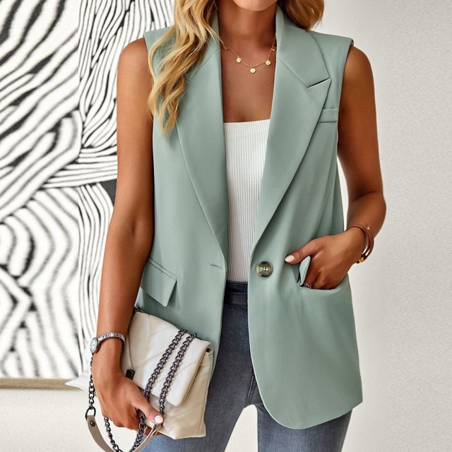 Chaleco sin mangas para mujer Turn Down Collar Office Lady Vest Traje de trabajo con un solo botón FLhrweasw Nuevo