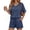 Blue, variant on PINKSIR Short Sets for Women 2 Piece Outfits V Neck Short Sleeve Top and Shorts Lounge Set with Pockets