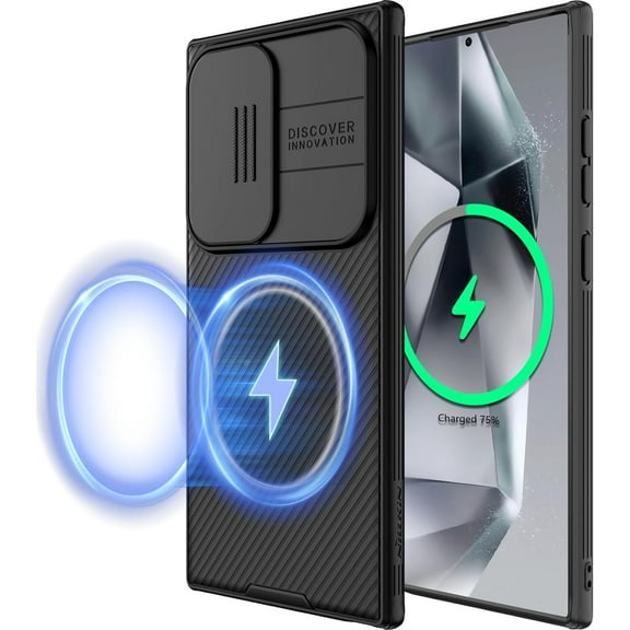 Nillkin for Samsung Galaxy S24 Ultra Case MagSafe with Slide Camera Protector, Rugged Shockproof Non Slip Magnetic Phone Case Full Camera Protection Thin Slim Case for Galaxy S24 Ultra 6.8 Inch, Black