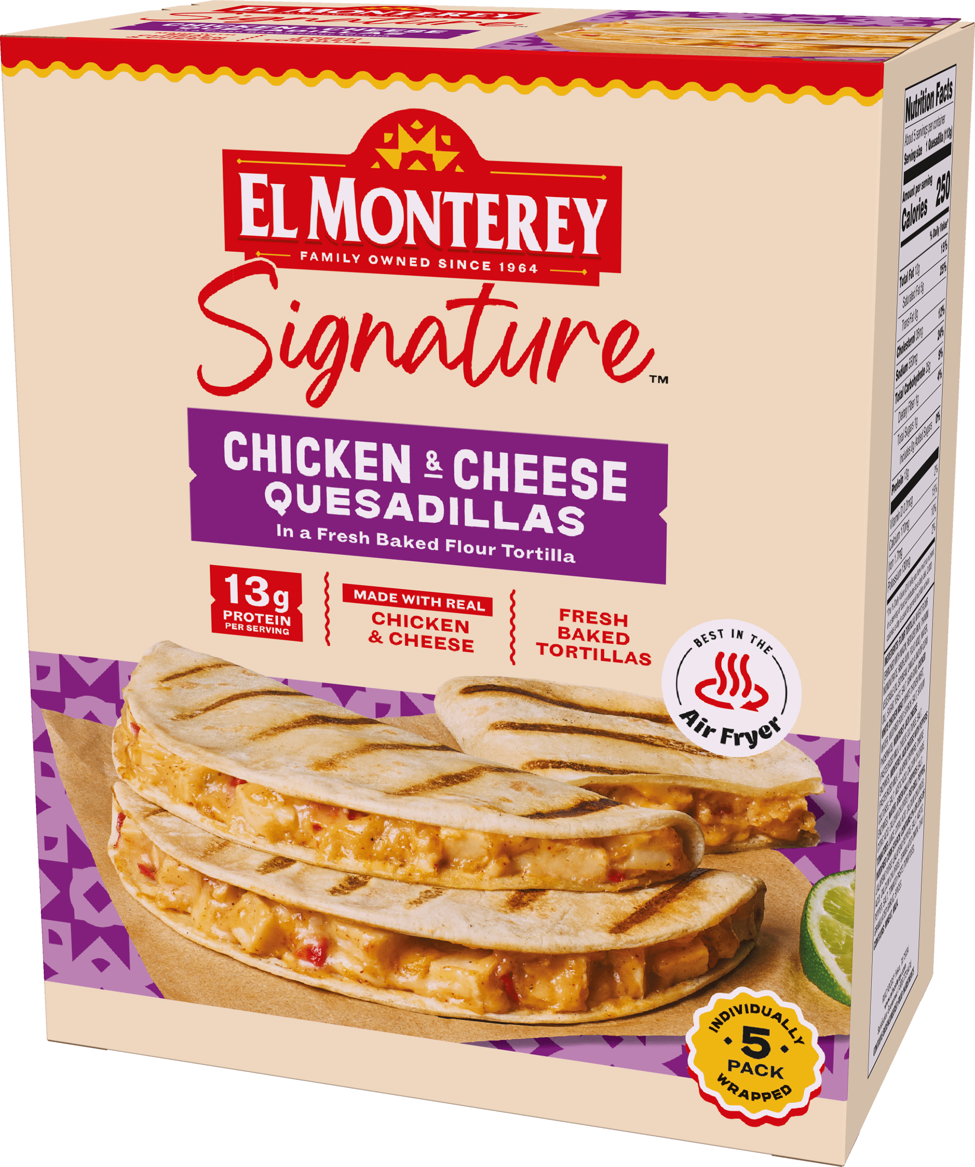 El Monterey Signature Chicken & Monterey Jack Cheese Grilled Quesadillas 5 count, 20 oz (Frozen)