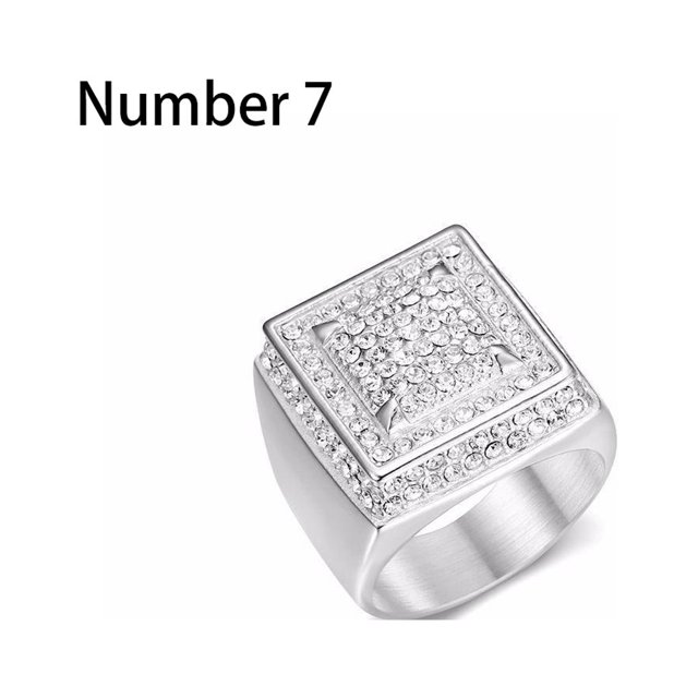 Man Fashion Square Ring Personalized Rhinestone Rings Jewelry Dressing Up Accessory Wedding Nightclub Bar Party Steel Color Size 7