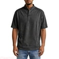 thumbnail image 2 of JTieacloth Men's T-Shirts Casual Button Down Stand Collar Short Sleeved Shirt T Shirt(Black,L), 2 of 6