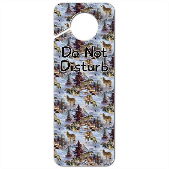 Wolf Pack Baby Wolves Snow Mountains Pattern Plastic Door Knob Hanger Sign