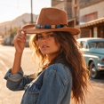thumbnail image 6 of Qwertyu Western Cowboy Hat for Men Women Classic Fedora Hat with Buckle Belt Orange, 6 of 6