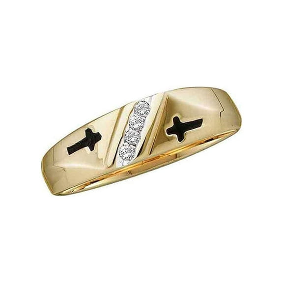 FB Jewels 14kt Yellow Gold Mens Round Diamond Double Cross Wedding Band Ring 1/20 Cttw