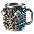thumbnail image 2 of 2X de Café de Acero Inoxidable con Motor V6, de Café con Asa Aislante para Amantes de los Autos., 2 of 5