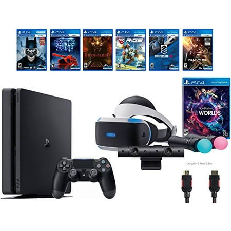 PlayStation VR Launch Bundle 8 Items:VR Launch Bundle,PlayStation 4 Slim 1TB ,6 VR Game Disc Until Dawn: Rush of Blood,EVE: Valkyrie, Battlezone, Batman: Arkham VR, DriveClub, Battlezone