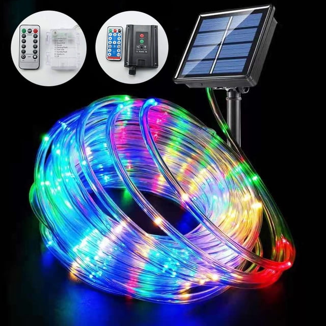 Cadena de luces LED solares de PVC, tubo suave, luz de tubo de cuero, luz decorativa pequeña de colores para patio, impermeable para exteriores