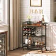 thumbnail image 2 of Bar Cart for Home, 3-Tier Serving Cart with Wheels and Handle, Beverage Cart with Wine Rack and Glass Holders, Rolling Wine Cart for Kitchen, Dining Room, Rustic Brown RCHR6101, 2 of 9