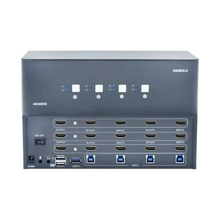 Bytecc KVM-HM4-3 4 Port 4K Triple Monitor HDMI 2.0 KVM Switch, Space Grey