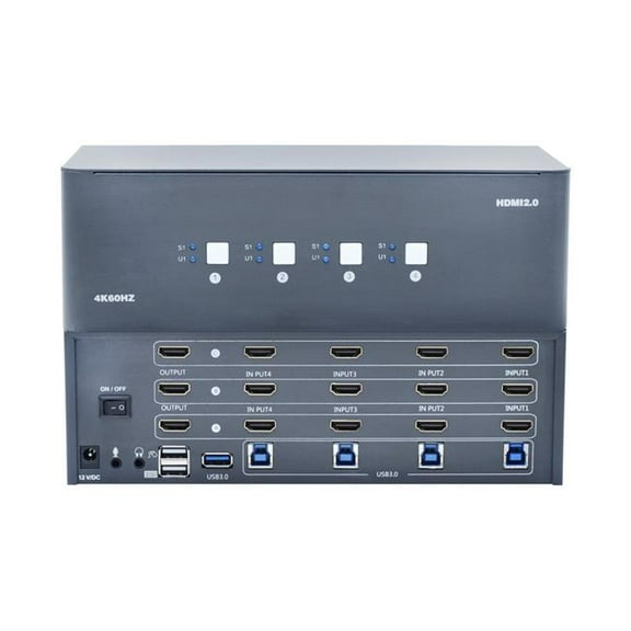 Bytecc KVM-HM4-3 4 Port 4K Triple Monitor HDMI 2.0 KVM Switch, Space Grey