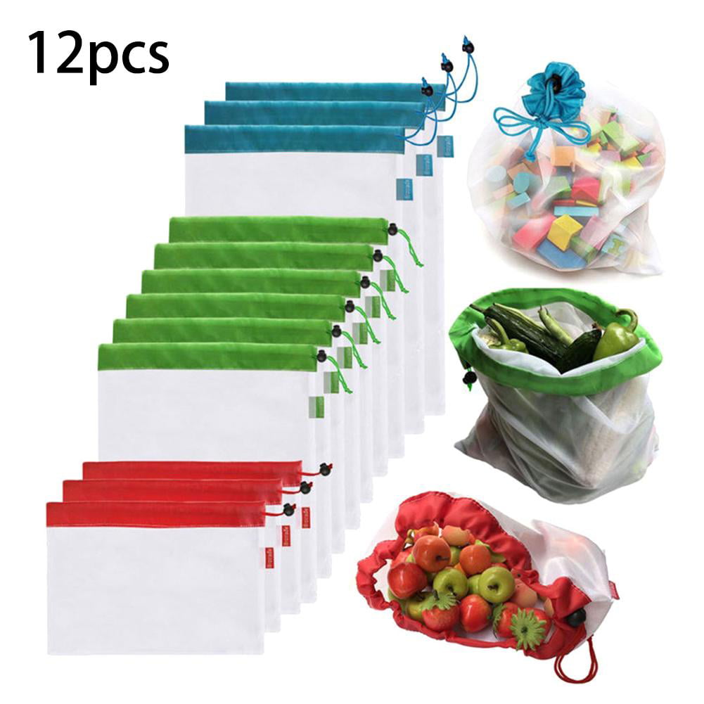 Reusable Mesh/Produce Bags 12 Pack Premium Eco Friendly Washable Organic Natural Cotton Mesh Shopping Bags for Shopping & Storage of Fruit Veggies Grocery Tools & Toys Large Storage Bag A 
