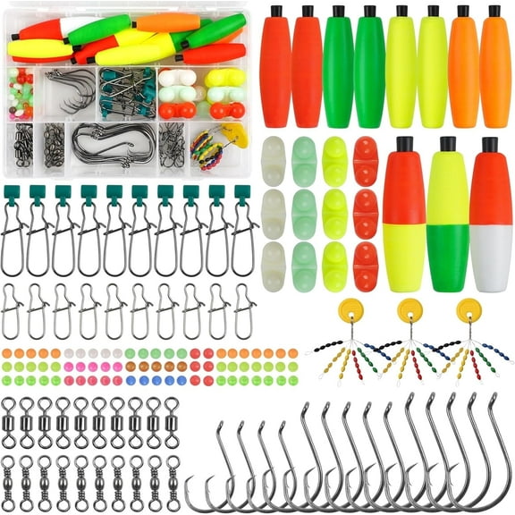 Catfish Rig Tackle Making Kit, Catfishing Tackle Accessories with Catfish Floats Catfish Hooks Swivels Fishing Rattles Bells Beads Bobber Stoppers Catfishing Gear Equipment