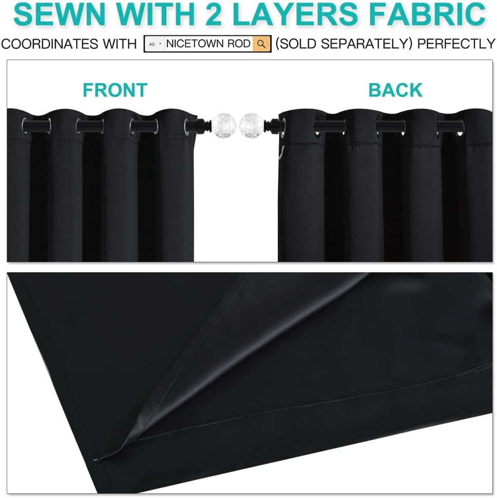NICETOWN Full Blackout Curtains, 52x72 inches, Black, 2 Panels photo 3