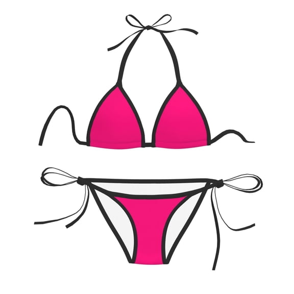 Women Two Piece Swimsuit Sexy Swimwear Halter String Triangle Bikini Sets - Bright Pink