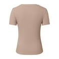 thumbnail image 4 of Daznico Womens Tops - Women's Slim Fit Ribbed Short Sleeve T Shirt Soft Casual Basic Tee for Everyday Wear Stylish Round Neck Top - Shirts for Women,Color:Khaki,Size:XL, 4 of 5