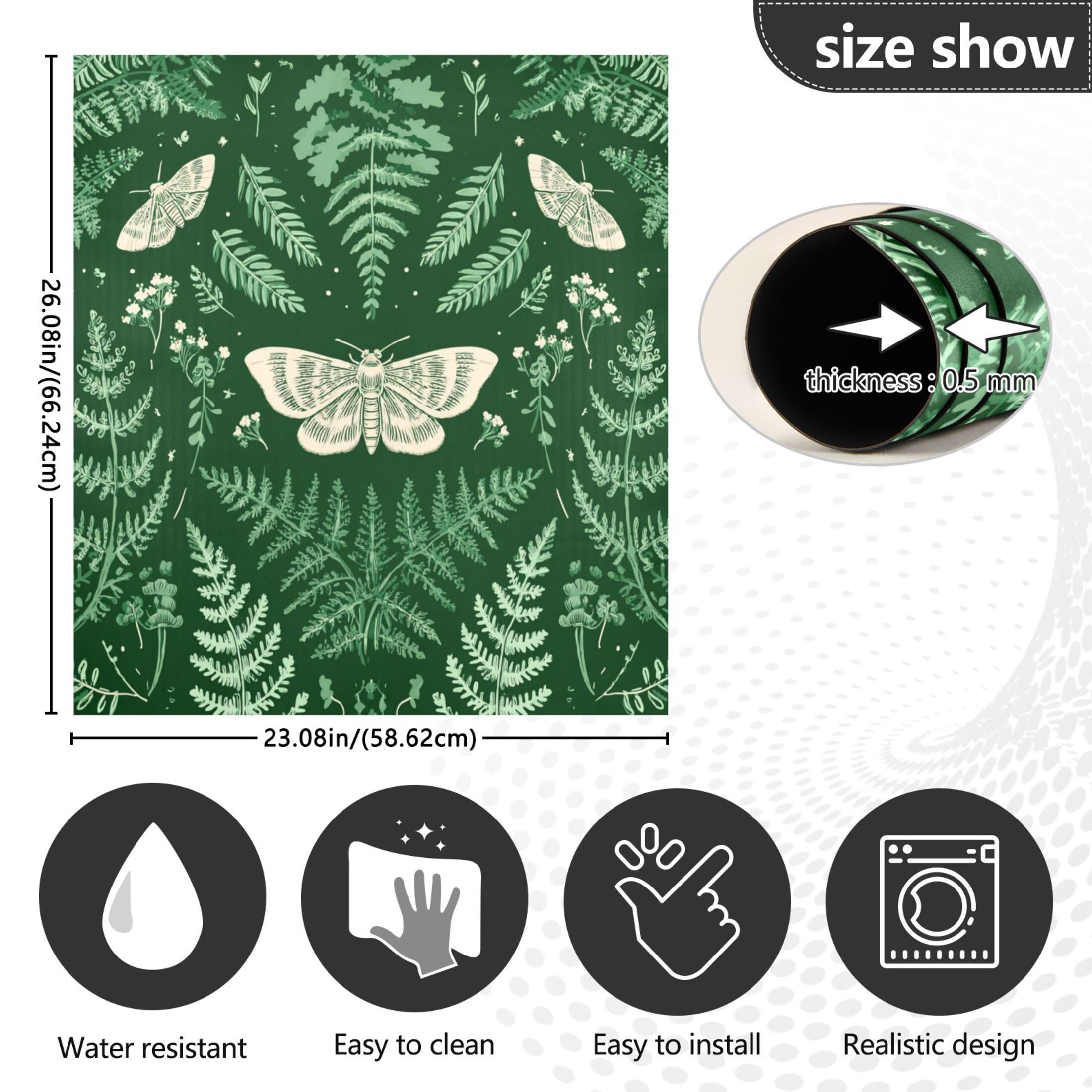 Dishwasher Magnetic Refrigerator Magnet Cover Sticker Home Decorative 23"x26" Green Ferns and Moths