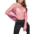 thumbnail image 1 of Women'S Rhinestone Body Chains Long Sleeve Tops Crystal See Through Mesh Fishnet Shirts Outfits Rose Red M, 1 of 7