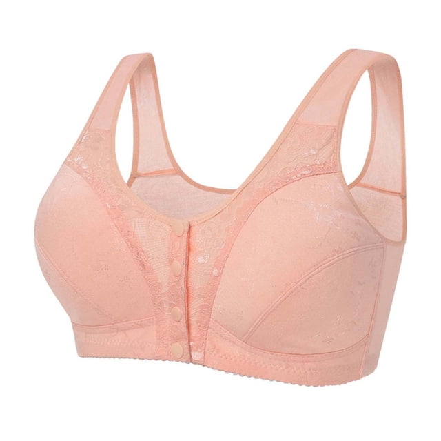 Sujetador de talla grande para mujer, sujetador con aros y correa para el hombro con copa moldeadora de botones frontales de encaje sexy informal de talla grande extraelástico sin aros Fridja nalpqowj31571
